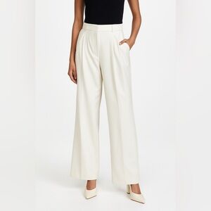 ELIE Elie Tahari Pleat Front Wide Leg Trouser Pants Ivory Stretch Back Sz M